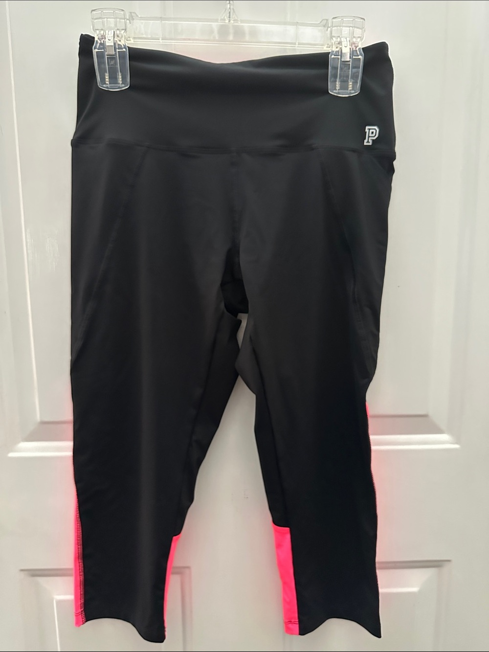 PINK Victoria's Secret Black Capri Leggings with Neon Pink Panels